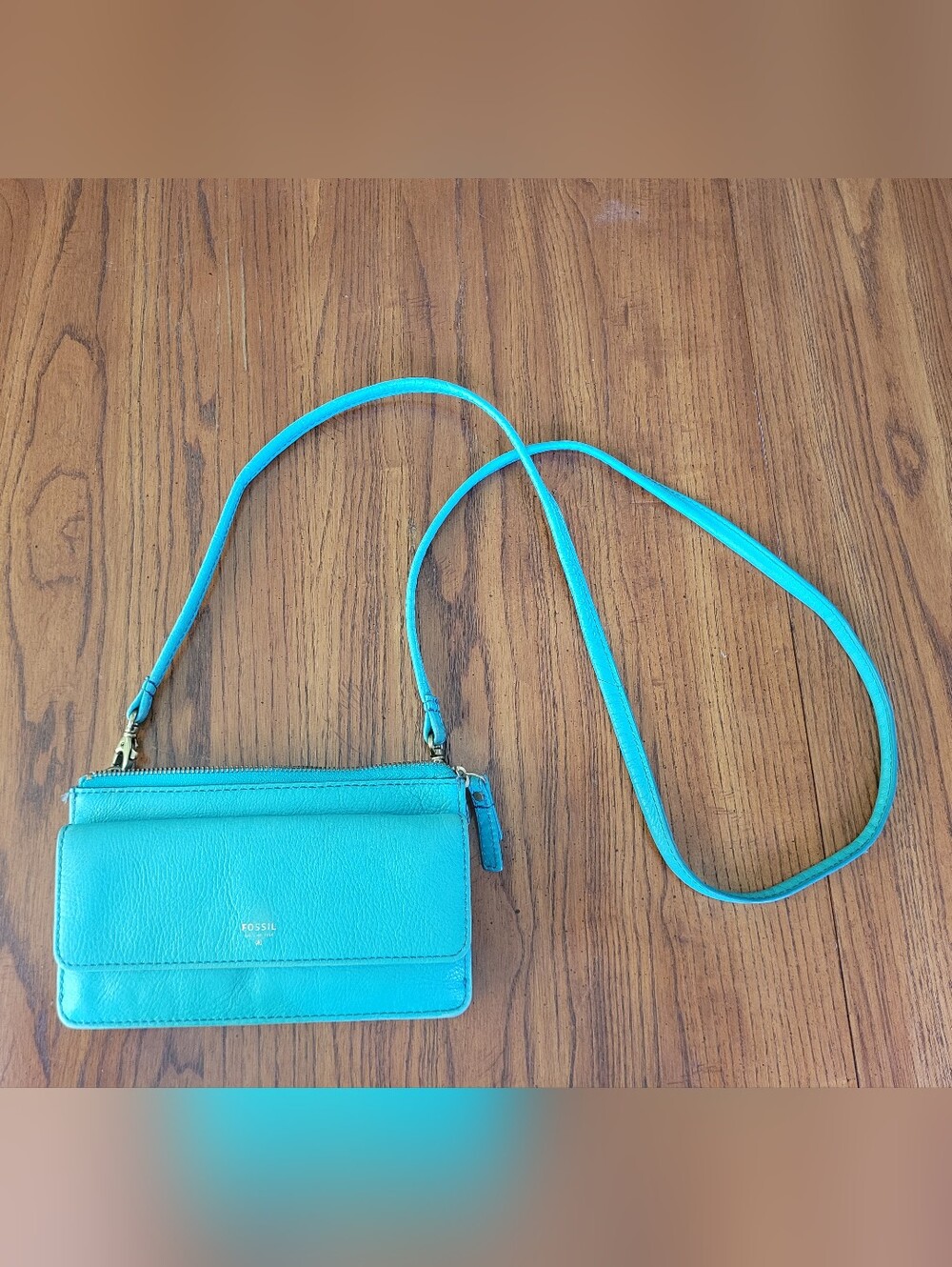 Fossil Teal Leather Crossbody Wallet Purse | Convertible Shoulder Bag